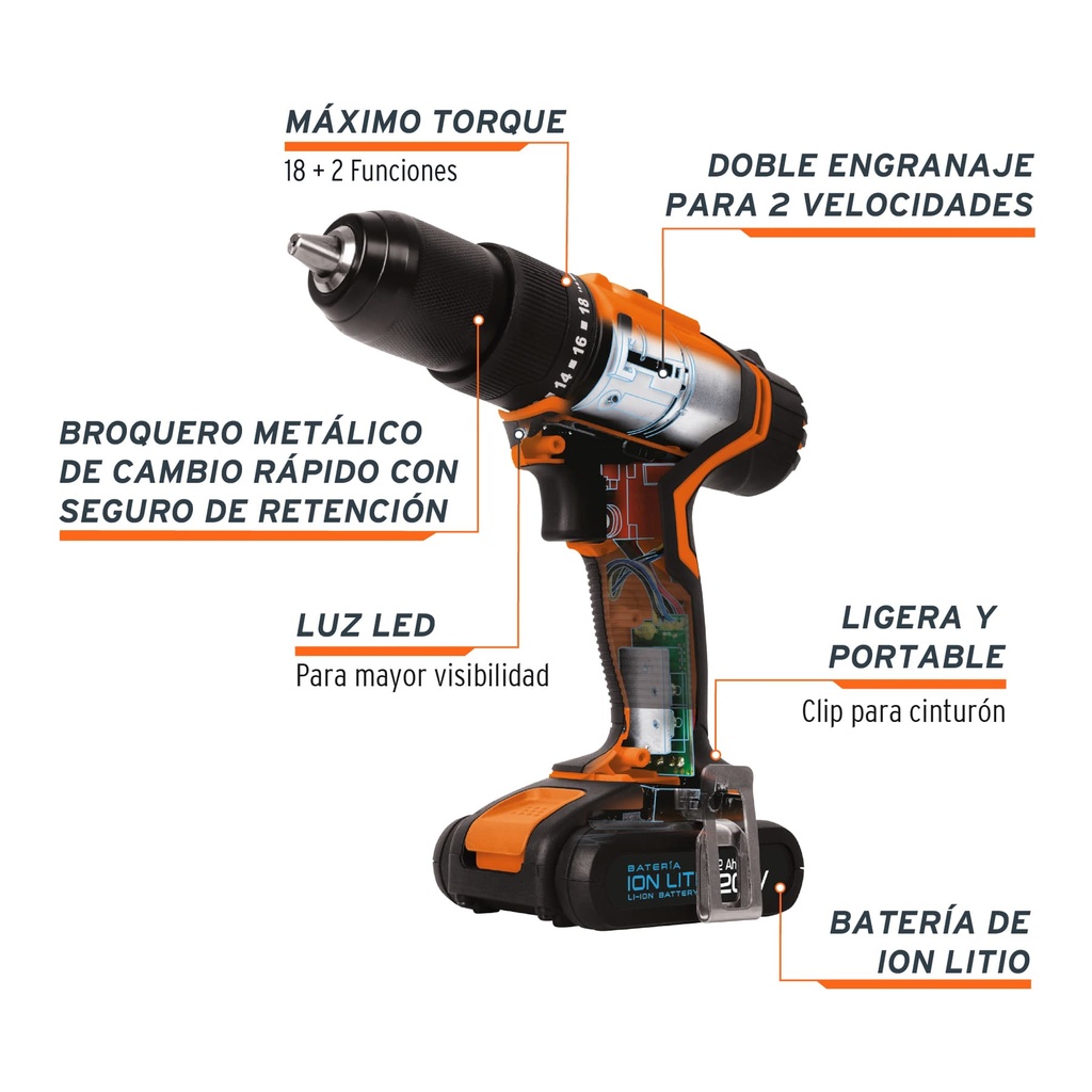 Rotomartillo inalámbrico 1/2" 20 V, profesional, Truper