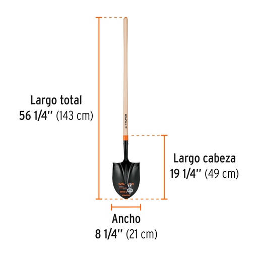 [17175] Pala redonda T-2000, mango largo 45", Truper