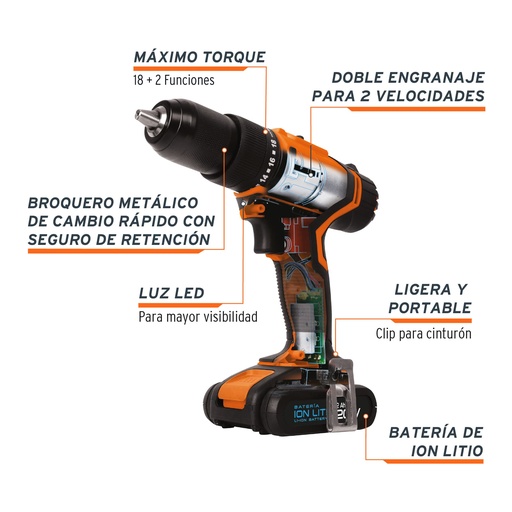 [18155] Rotomartillo inalámbrico 1/2" 20 V, profesional, Truper